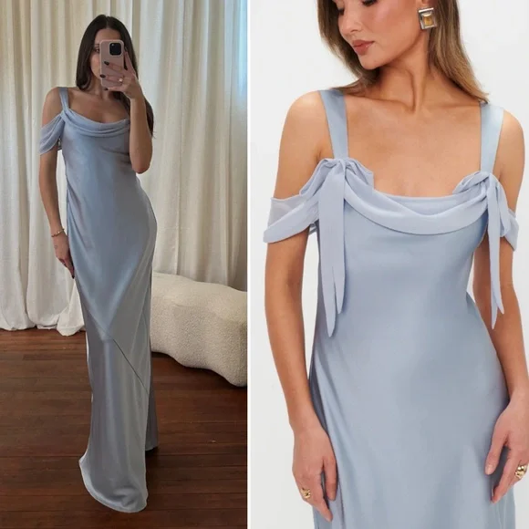 fitted lace wedding dress Bella Maxi Dress, in Dune Luxe Satin, Size: Xs | Show Me Your Mumu main image 1